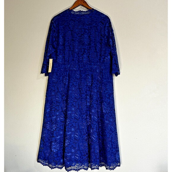 NWT Kiyonna Mademoiselle Lace Cocktail Dress 3X Sapphire Blue Scalloped Lace - Picture 3 of 11